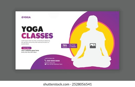 Flat horizontal sale banner template for a yoga retreat, Yoga and meditation class Instagram social media post web banner template