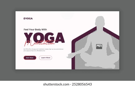 Flat horizontal sale banner template for a yoga retreat, Yoga and meditation class Instagram social media post web banner template