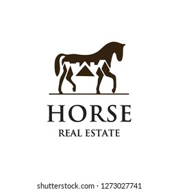 Flat Horse Animal Mascot Equestrian And Homes Real Estate Property Logo Icon Vector Template