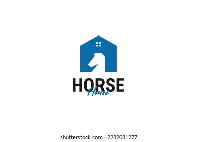 Flat horse house logo design vector template illustration