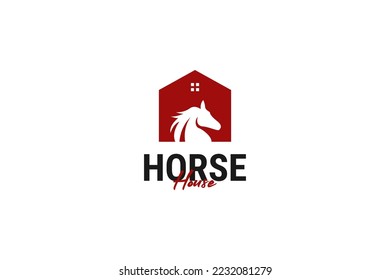Flat horse house logo design vector template illustration