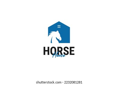 Flat horse house logo design vector template illustration