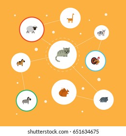 Flat Horse, Kine, Zebra And Other Vector Elements. Set Of Alive Flat Symbols Also Includes Horse, Nut, Sheep Objects.