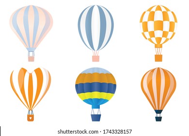 Flat hot air balloon set. Colorful festival hot air balloon. Cartoon vector illustration