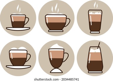 Flat hot and cold coffee cups icons