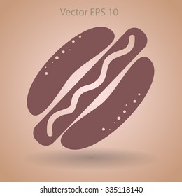 Flat hot dog icon. Vector