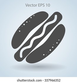 Flat hot dog icon. Vector