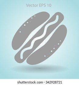 Flat hot dog icon. Vector