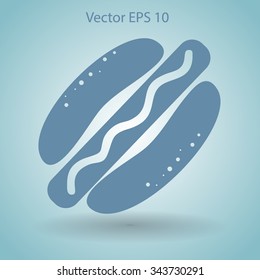 Flat hot dog icon. Vector