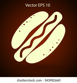 Flat hot dog icon. Vector