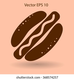 Flat hot dog icon. Vector