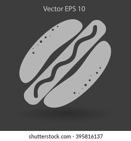 Flat hot dog icon. Vector