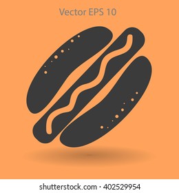 Flat hot dog icon. Vector
