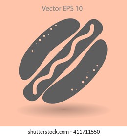 Flat hot dog icon. Vector