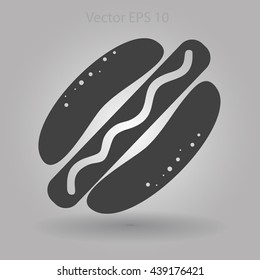 Flat hot dog icon. Vector