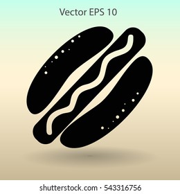 Flat hot dog icon. Vector