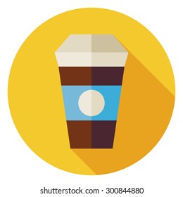 Flat Hot Drink Coffee Cup Circle Icon with Long Shadow. Food and Drink Vector illustration. Office Life Workplace Object. Restaurant Menu