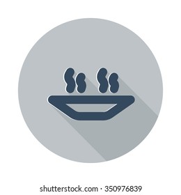 Flat Hot Meal icon with long shadow on grey circle