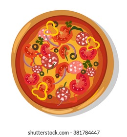 Flat hot pizza icons. Pizza isolated on white, pepperoni pizza. Vector EPS10