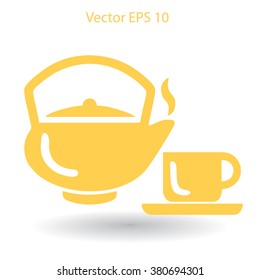 Flat a hot teapot icon. Vector