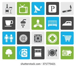 Flat Hotel and Motel objects icons - vector icon set