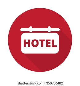 Flat Hotel Sign icon with long shadow on red circle