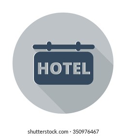 Flat Hotel Sign icon with long shadow on grey circle