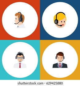 Flat Hotline Set Of Call Center, Help, Telemarketing And Other Vector Objects. Also Includes Center, Service, Hotline Elements.