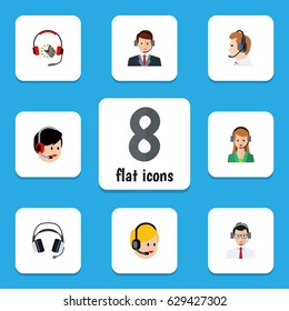 Flat Hotline Set Of Secretary, Telemarketing, Earphone And Other Vector Objects. Also Includes Secretary, Headset, Online Elements.
