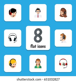 Flat Hotline Set Of Service, Headphone, Earphone And Other Vector Objects. Also Includes Online, Headphone, Human Elements.