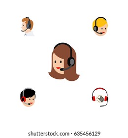 Flat Hotline Set Of Telemarketing, Operator, Headphone And Other Vector Objects. Also Includes Operator, Headset, Online Elements.