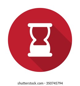 Flat Hourglass icon with long shadow on red circle