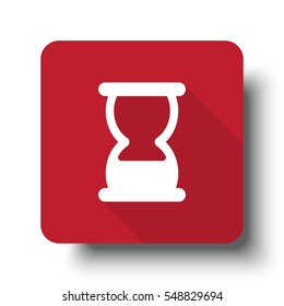 Flat Hourglass web icon on red button with drop shadow