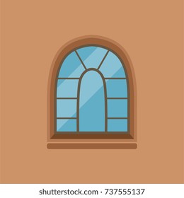 Flat house arched window on brown wall