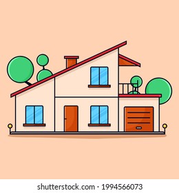 Flat house building illustration vector design element