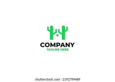 Flat house with cactus logo design vector illustration idea
