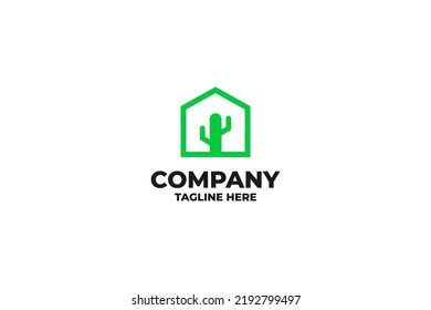 Flat house with cactus logo design vector illustration idea