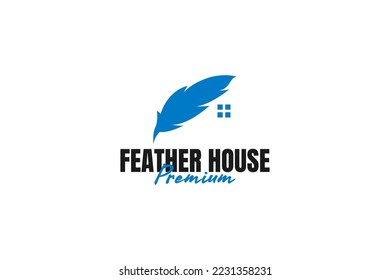 Flat house combination feather logo design vector template illustration