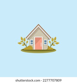 Flat house floral illustration icon