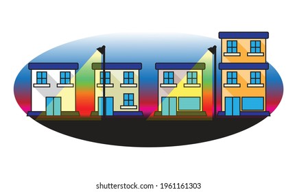 Flat house front icon set, vector illustration eps10. Different types of cottages, residential and guest houses.no people.