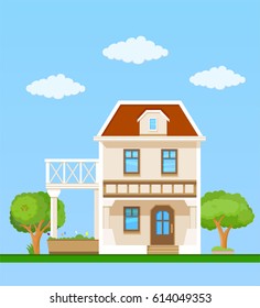 Flat house front icon, vector illustration