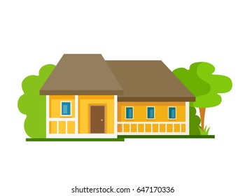 Flat house front icon, vector illustration