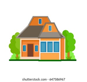 Flat house front icon, vector illustration