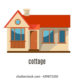 Flat house icon isolated on white background. Vector illustration for real estate design. Cute cartoon home sign. Single storey building. Architecture symbol. Residential cottage. Property village.