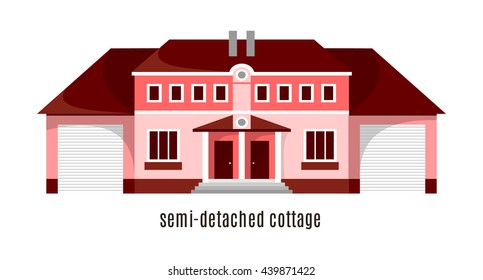 Flat house icon isolated on white background. Vector illustration for real estate design. Cute cartoon home sign. Two storey building. Architecture symbol. Residential cottage. Property village.