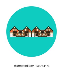 Flat house icon isolated on white background. Vector illustration for real estate design. Cute cartoon home sign. One storey building. Architecture symbol. Residential cottage. Property village.