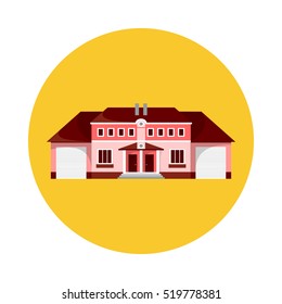 Flat house icon isolated on white background. Vector illustration for real estate design. Cute cartoon home sign. Two storey building. Architecture symbol. Residential cottage. Property village.