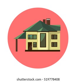 Flat house icon isolated on white background. Vector illustration for real estate design. Cute cartoon home sign. Two storey building. Architecture symbol. Residential cottage. Property village.