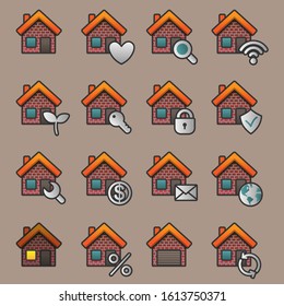 Flat house icon set. Vector illustration.
