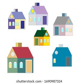 Flat house icons and symbols set of vector images of a simple country house, construction concept, design and insurance